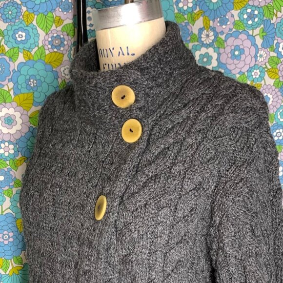 Shannon Woolen Mills Grey Merino Woo lAran Fisherman Cardigan Size:M - Picture 6 of 12